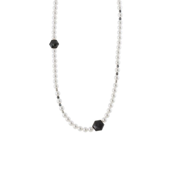Κολιέ La Dolce Vita ασημένιο επίχρυσο με λευκές πέρλες και μαύρες πέτρες