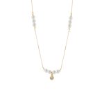 Κολιέ Lovely ασημένιο επίχρυσο με λευκές πέρλες και λευκό ζιργκόν