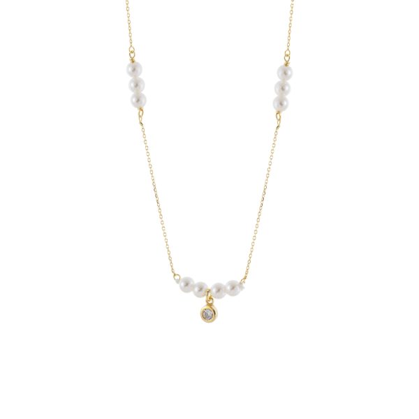 Κολιέ Lovely ασημένιο επίχρυσο με λευκές πέρλες και λευκό ζιργκόν