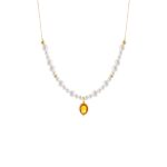 Κολιέ La Dolce Vita ασημένιο επίχρυσο με λευκές πέρλες και champagne ζιργκόν