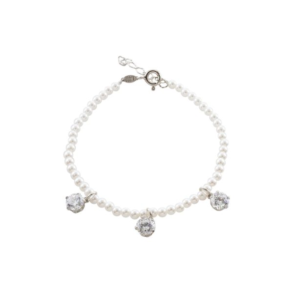 Βραχιόλι La Dolce Vita ασημένιο με λευκές πέρλες και λευκά ζιργκόν