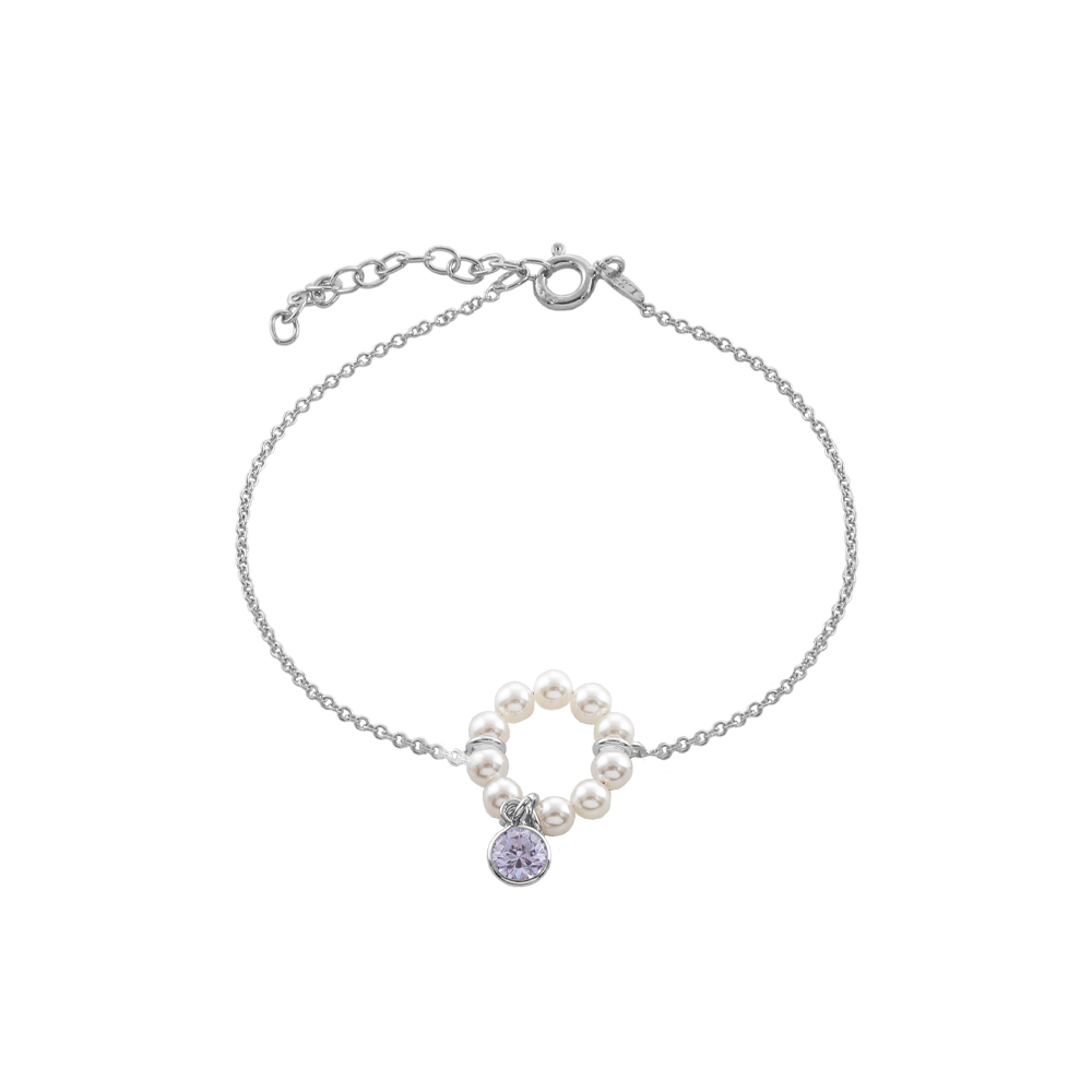 02L01-03474 Βραχιόλι La Dolce Vita ασημένιο με λευκές πέρλες και λιλά ζιργκόν