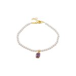 Βραχιόλι La Dolce Vita ασημένιο επίχρυσο με λευκές πέρλες και μωβ ζιργκόν