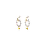 Σκουλαρίκια La Dolce Vita ασημένια επίχρυσα με λευκές πέρλες και champagne ζιργκόν