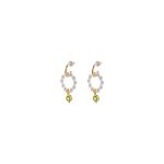 Σκουλαρίκια La Dolce Vita ασημένια επίχρυσα με λευκές πέρλες και πράσινο ζιργκόν