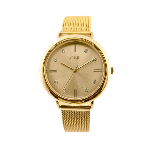 Ρολόι Polish με επίχρυσο ατσάλινο mesh band και χρυσό καντράν