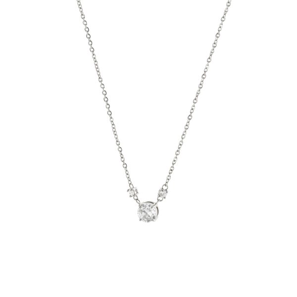 Κολιέ Happy Hearts ατσάλινο με λευκά στρογγυλά ζιργκόν