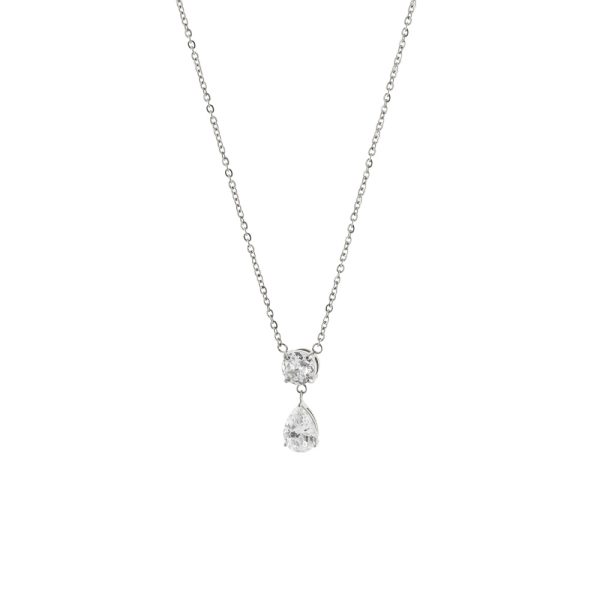 Κολιέ Happy Hearts ατσάλινο με δύο λευκά ζιργκόν