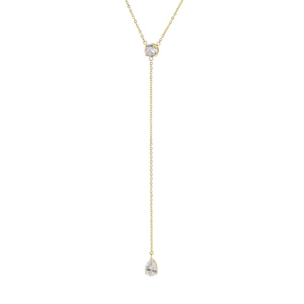 Κολιέ Happy Hearts ατσάλινο επίχρυσο "Y" με λευκά ζιργκόν