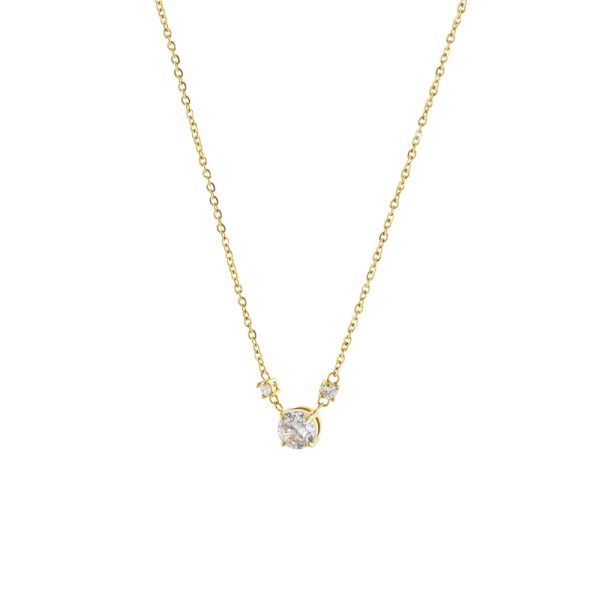 Κολιέ Happy Hearts ατσάλινο επίχρυσο με λευκά στρογγυλά ζιργκόν