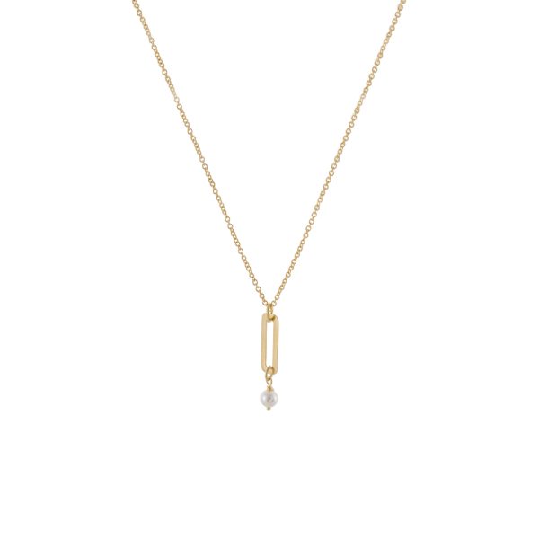 Κολιέ Lovely ασημένιο επίχρυσο με στοιχείο και λευκή πέρλα