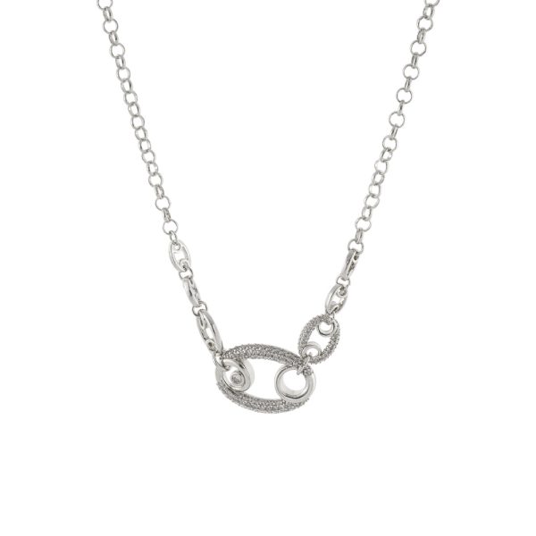 Κολιέ Links μεταλλικό ασημί με στοιχεία και λευκά ζιργκόν