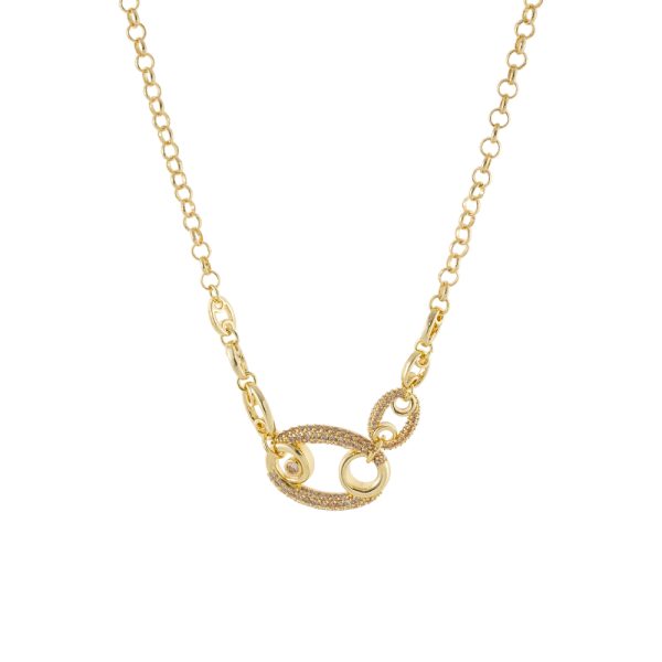 Κολιέ Links μεταλλικό επίχρυσο με στοιχεία και champagne ζιργκόν