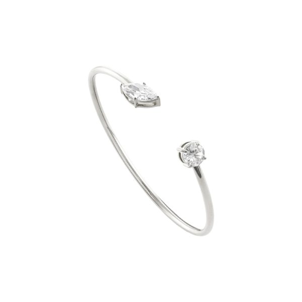 Βραχιόλι Happy Hearts ατσάλινο ασημί σταθερό με δύο λευκά ζιργκόν