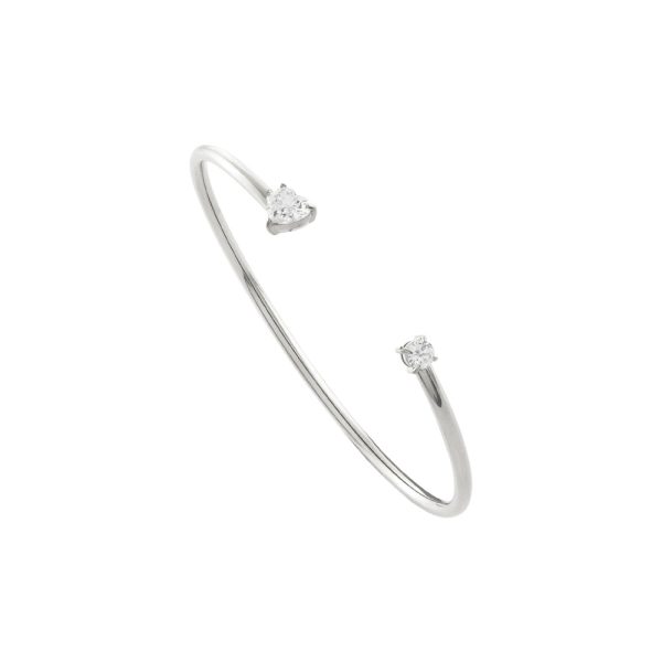 Βραχιόλι Happy Hearts ατσάλινο σταθερό με δύο λευκά ζιργκόν