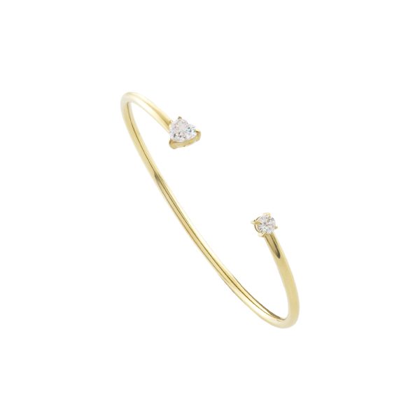 Βραχιόλι Happy Hearts ατσάλινο επίχρυσο σταθερό με δύο λευκά ζιργκόν