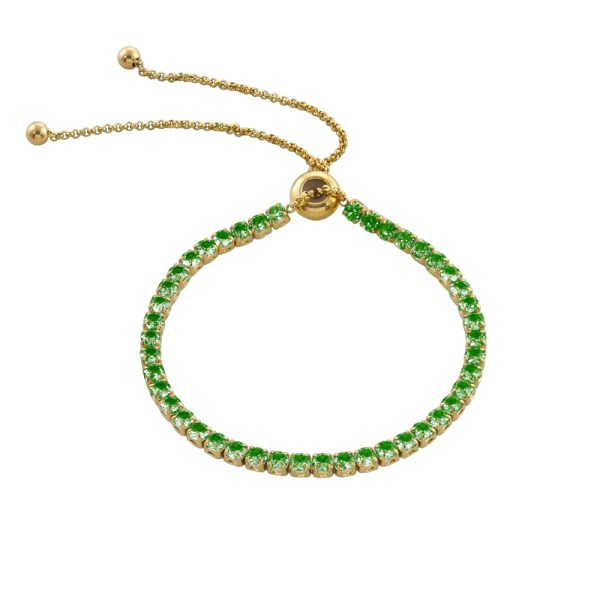 Βραχιόλι Festive ατσάλινο επίχρυσο ριβιέρα με πράσινα ζιργκόν