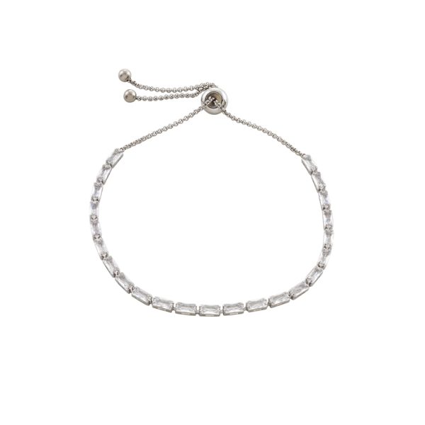 Βραχιόλι Festive ατσάλινο ριβιέρα με ορθογώνια λευκά ζιργκόν