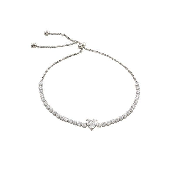 Βραχιόλι Festive ατσάλινο ριβιέρα με καρδιά και λευκά ζιργκόν