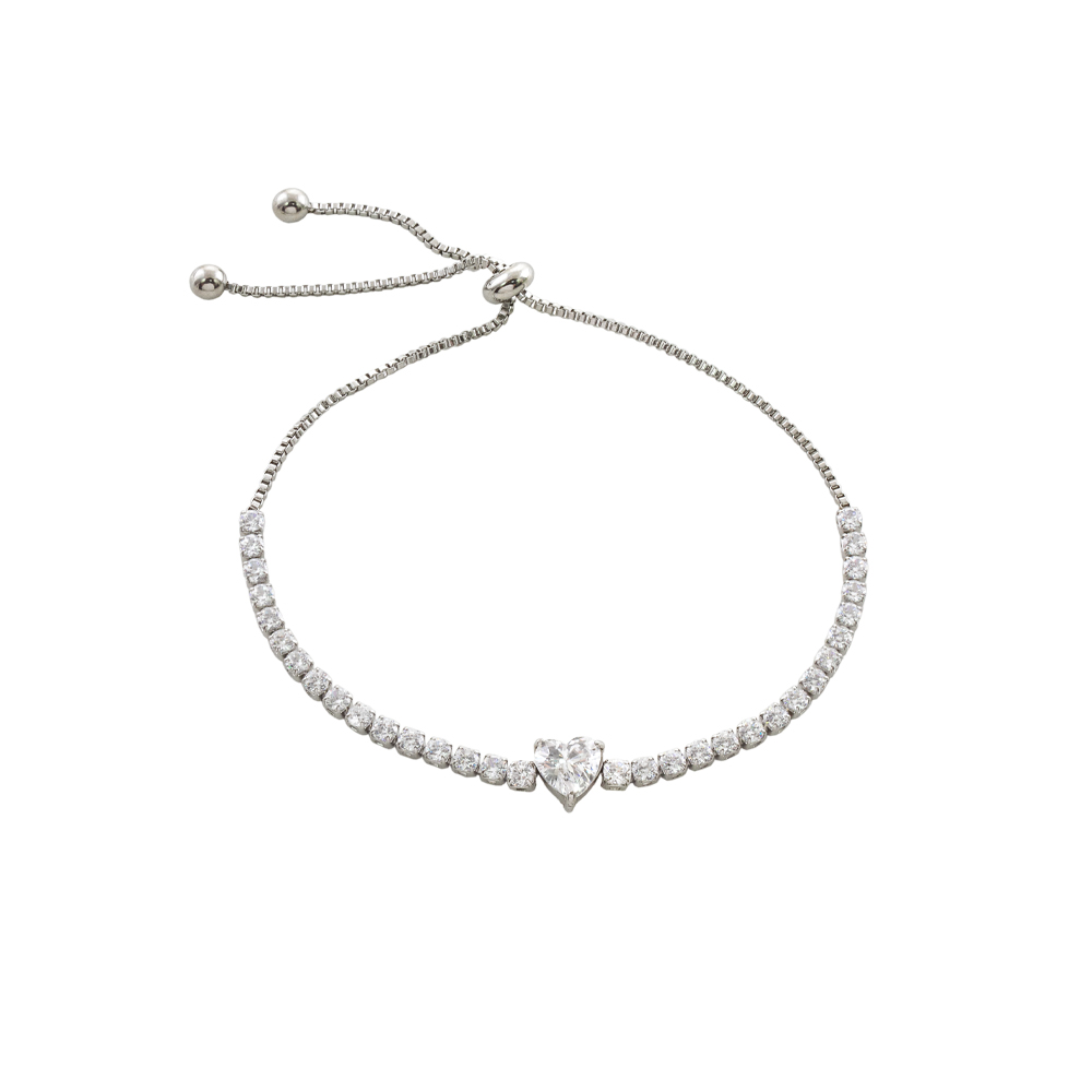 02L03-00706 Βραχιόλι Festive ατσάλινο ριβιέρα με καρδιά και λευκά ζιργκόν