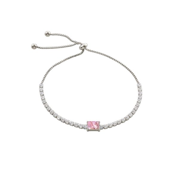 Βραχιόλι Festive ατσάλινο ριβιέρα με ροζ και λευκά ζιργκόν