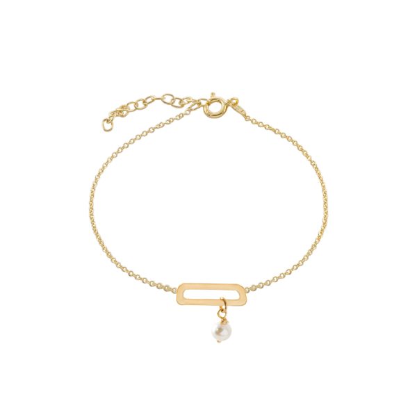 Βραχιόλι Lovely ασημένιο επίχρυσο με στοιχείο και λευκή πέρλα