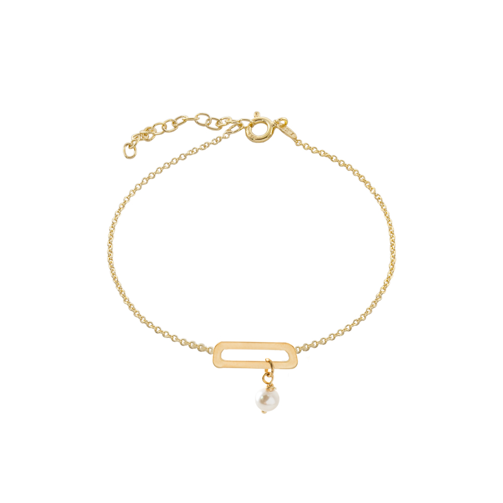 02L05-01218 Βραχιόλι Lovely ασημένιο επίχρυσο με στοιχείο και λευκή πέρλα