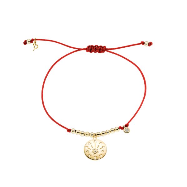 Βραχιόλι Lucky Charm κόκκινο κορδόνι με μεταλλικό επίχρυσο στοιχείο και ζιργκόν