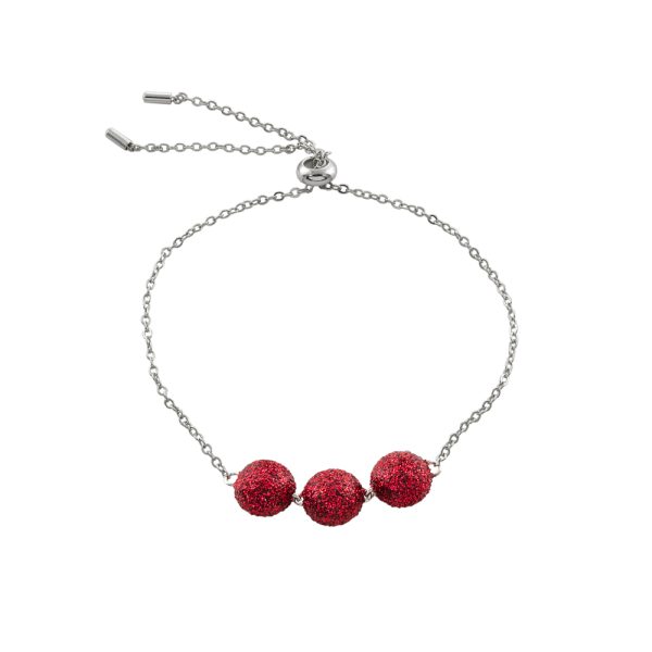 Βραχιόλι Fireball με ατσάλινη αλυσίδα και μεταλλικά στοιχεία με κόκκινο glitter
