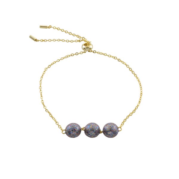 Βραχιόλι Fireball με επίχρυση ατσάλινη αλυσίδα και μεταλλικά στοιχεία με γκρι glitter