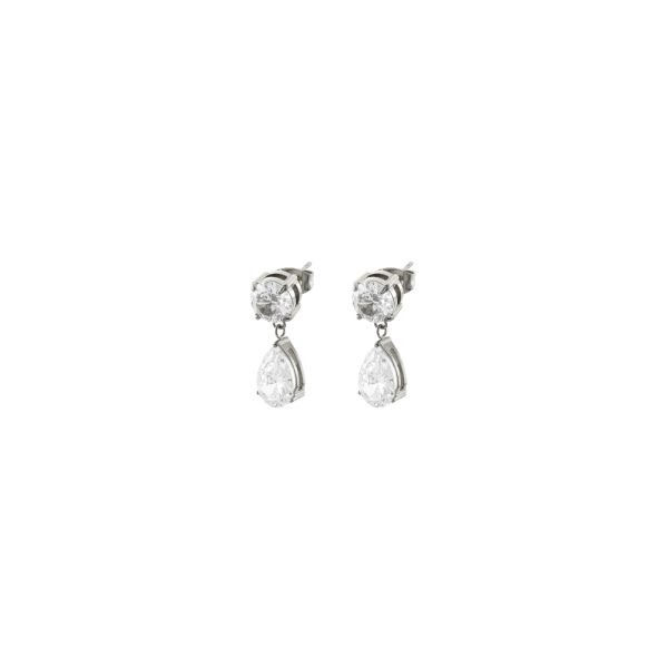 Σκουλαρίκια Happy Hearts ατσάλινα με στρογγυλό και δάκρυ ζιργκόν