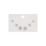 Σκουλαρίκια Tiny μεταλλικά ασημί 3 σετ αστέρια με λευκά ζιργκόν