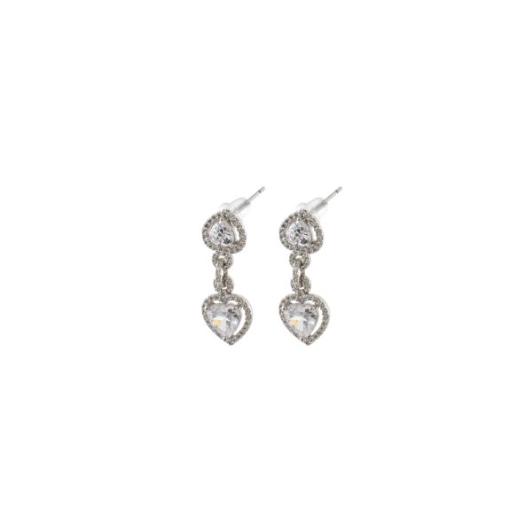 Σκουλαρίκια Tiny μεταλλικά ασημί με καρδιές και λευκά ζιργκόν