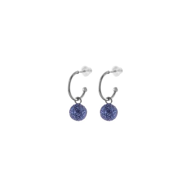 Σκουλαρίκια Fireball μεταλλικά ασημί κρικάκια με μπλε glitter