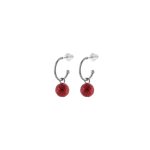 Σκουλαρίκια Fireball μεταλλικά ασημί κρικάκια με κόκκινο glitter