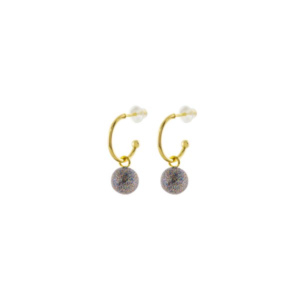 Σκουλαρίκια Fireball μεταλλικά επίχρυσα κρικάκια με γκρι glitter