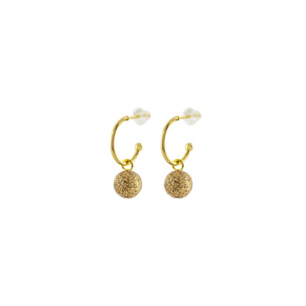 Σκουλαρίκια Fireball μεταλλικά επίχρυσα κρικάκια με χρυσό glitter