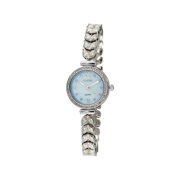 Ρολόι Moonflower με ασημί μεταλλικό μπρασελέ με κρύσταλλα και γαλάζιο mop καντράν