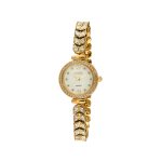 Ρολόι Moonflower με επίχρυσο μεταλλικό μπρασελέ με κρύσταλλα και λευκό mop καντράν