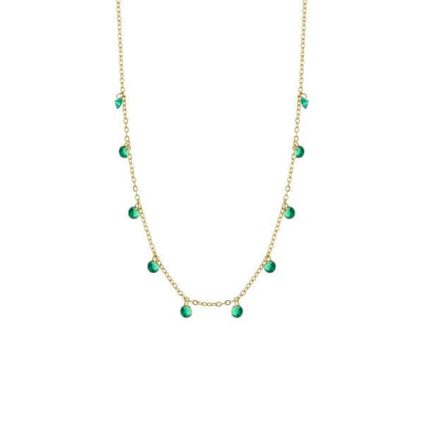 Κολιέ Dazzling ατσάλινο επίχρυσο με πράσινα ζιργκόν