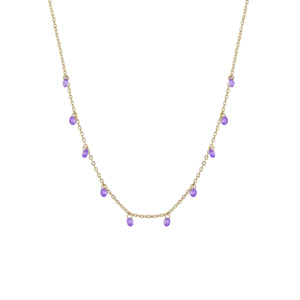 Κολιέ Dazzling ατσάλινο επίχρυσο με μωβ ζιργκόν