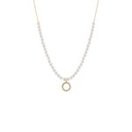 Κολιέ Lovely ασημένιο επίχρυσο με λευκές πέρλες και στρογγυλό στοιχείο