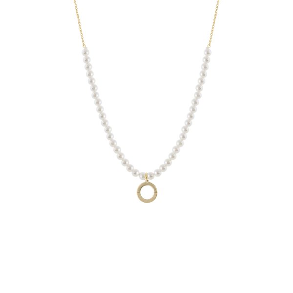 Κολιέ Lovely ασημένιο επίχρυσο με λευκές πέρλες και στρογγυλό στοιχείο