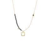 Κολιέ Lovely ασημένιο επίχρυσο με τετράγωνο στοιχείο και πέτρες