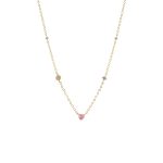 Κολιέ Happy Hearts μεταλλικό επίχρυσο με ροζ καρδιά και λευκά ζιργκόν