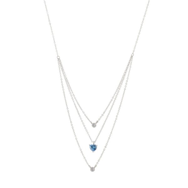 Κολιέ Happy Hearts μεταλλικό ασημί τριπλό με μπλε καρδιά και ζιργκόν