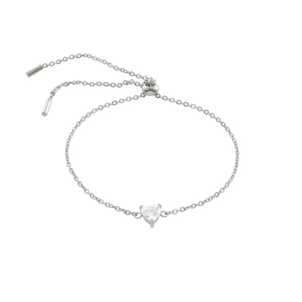 Βραχιόλι Happy Hearts ατσάλινο με λευκή καρδιά ζιργκόν