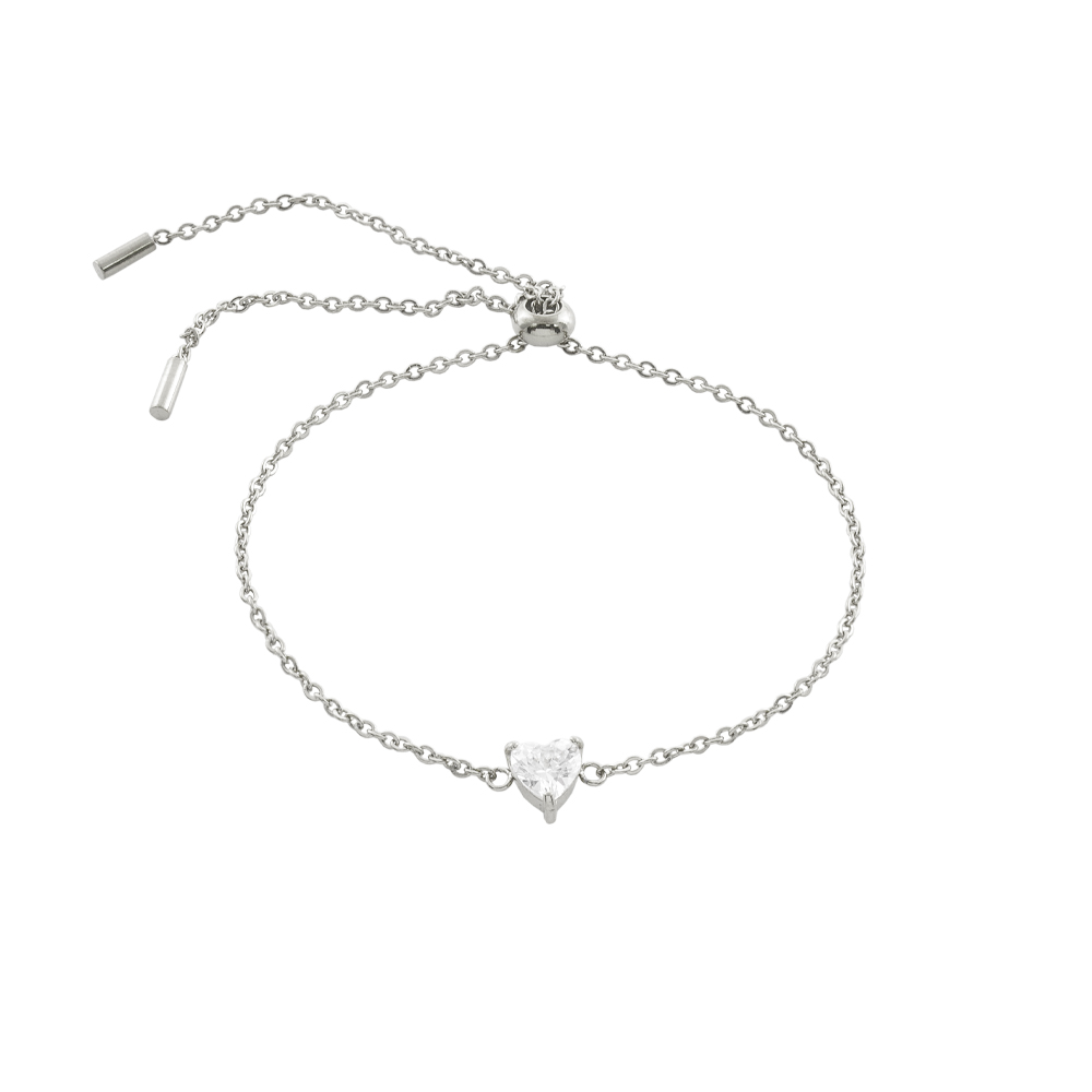 02J03-00038 Βραχιόλι Happy Hearts ατσάλινο με λευκή καρδιά ζιργκόν