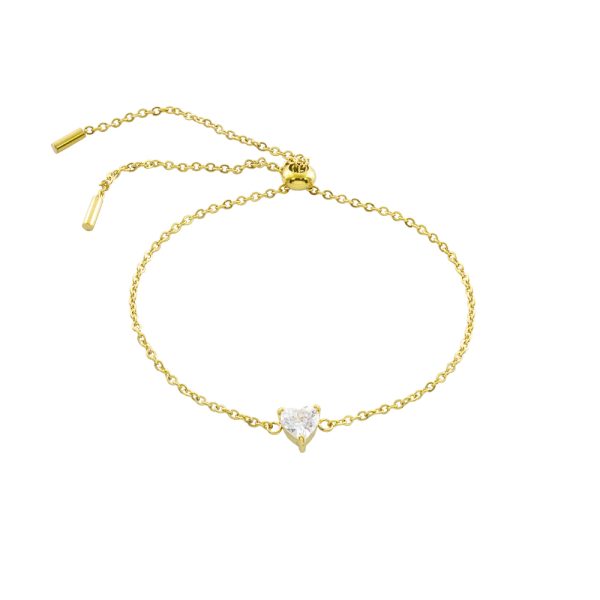 Βραχιόλι Happy Hearts ατσάλινο επίχρυσο με λευκή καρδιά ζιργκόν