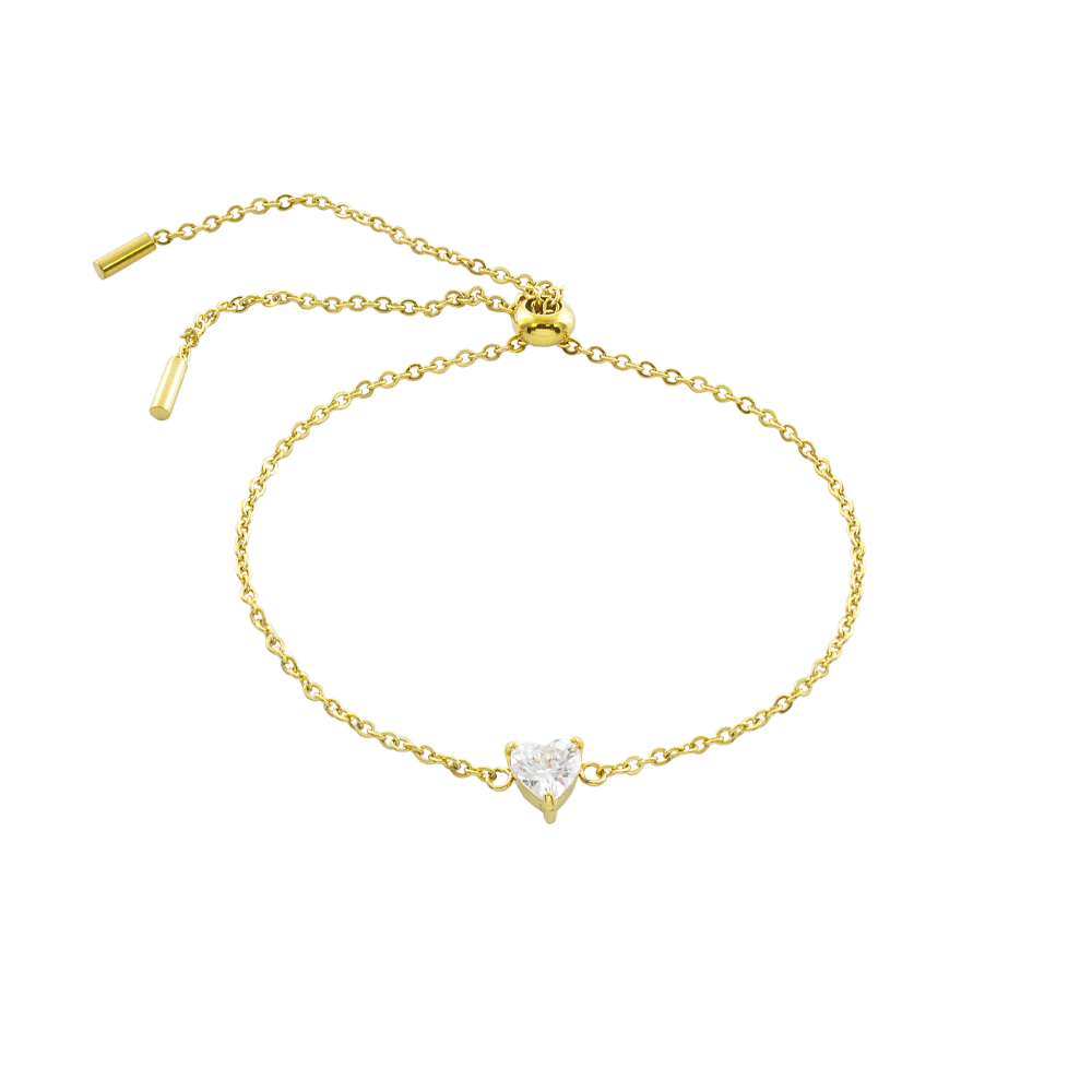 02J27-00046 Βραχιόλι Happy Hearts ατσάλινο επίχρυσο με λευκή καρδιά ζιργκόν